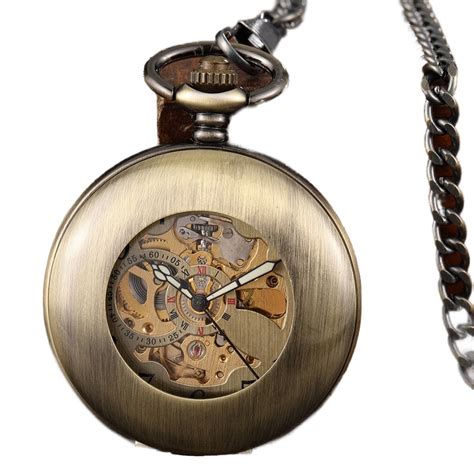 Relógio de bolso mecânico Antique Skeleton Dial fob Chain Hollow Case