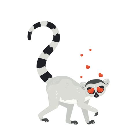 Cute Lemur Vector Art Png Cute Cartoon Gray Lemur Catta With Big Red