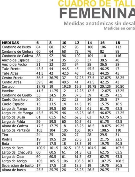 Tablas De Tallas Y Medidas Artofit