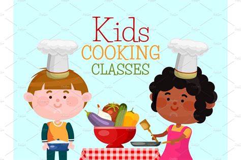 Chefs kids cooking classes vector | Vector Graphics ~ Creative Market