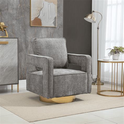 Tcbosik W Swivel Accent Open Back Chair Modern Gray Chenille Sofa