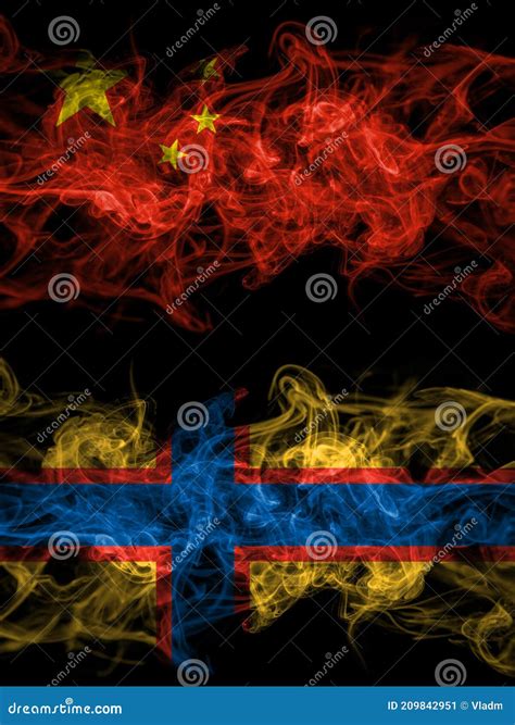 China Chinese Vs Ingrian People Smoky Mystic Flags Placed Side By Side