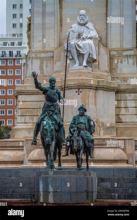 Monument to Miguel de Cervantes in Plaza de España Madrid Spain