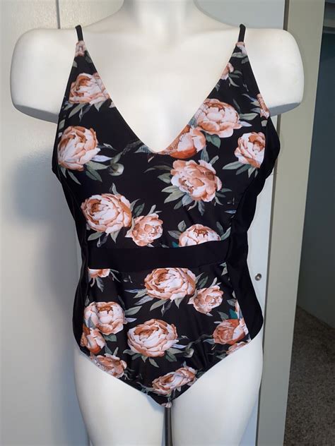 Cupshe Size Xl One Piece Swimsuit Swim Black Pink Floral Peonies Ebay