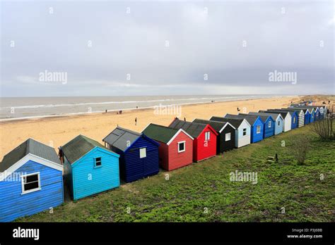 Colourful Wooden Beach Huts On The Promenade Southwold Town Suffolk