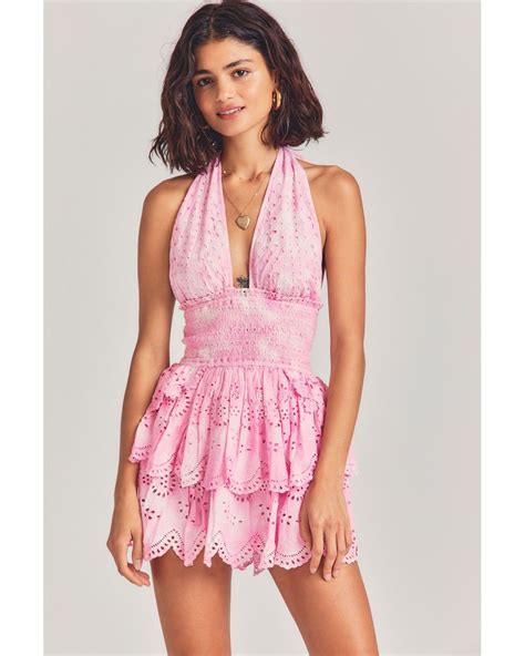 Loveshackfancy Deanna Halter Mini Dress In Pink Lyst