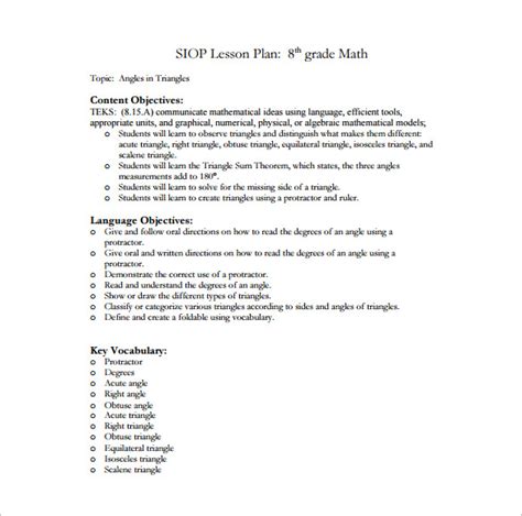 10 Siop Lesson Plan Templates Doc Excel Pdf