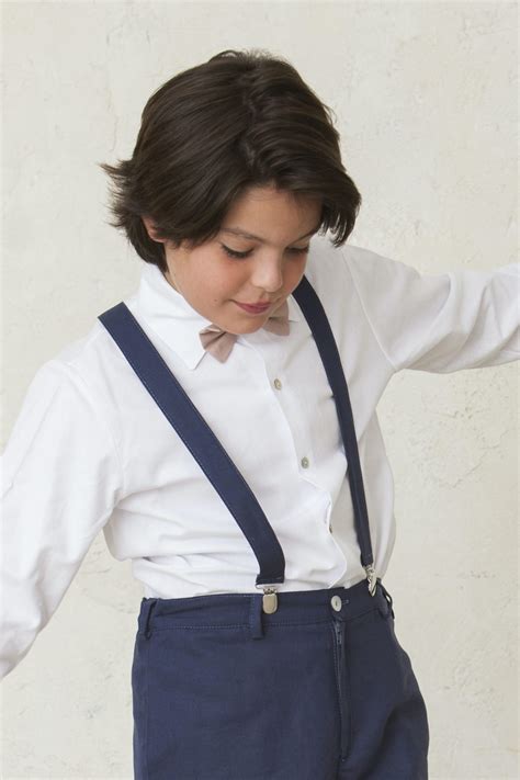 Navy Blue Suspenders Ceremony Boy Qu Mono