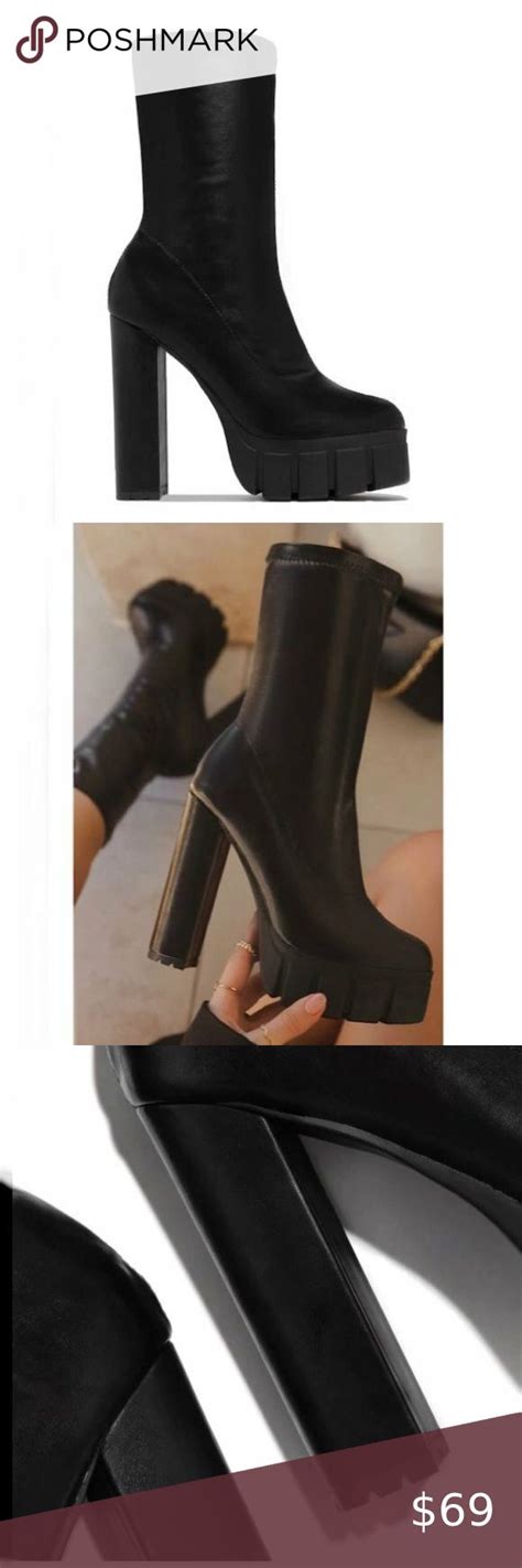 New Platform Block Heel Lug Sole Boots Platform Block Heels Lug Sole Boots Boots