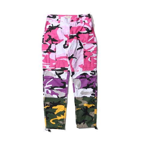 Tri Color Camo Patchwork Cargo Pants Men Baggy Tactical Trousers Hip