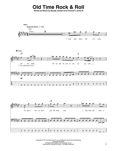 Old Time Rock And Roll By Bob Seger Sheet Music For Bass Guitar Tab At Sheet Music Direct