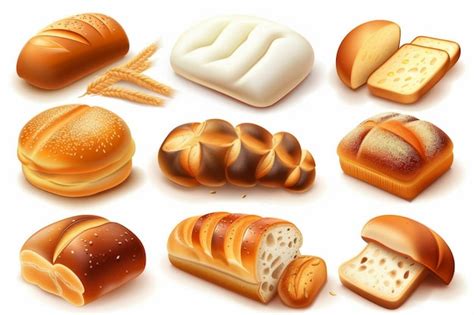 Bread Loaves Icon Bakery Products Set 3d Realistic Pastry Collection