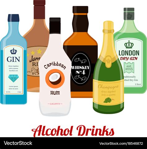 Alcohol drinks cartoon flat style Royalty Free Vector Image