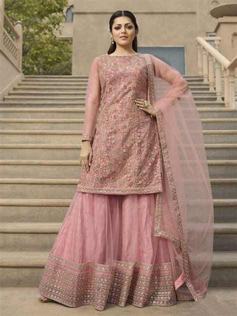 Pink Golden Embroidered Pakistani Gharara Suit Is Feminine And