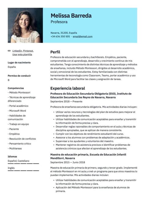 Plantillas De Curriculum Profesor Elaboraci N Curriculum Cv Curriculum