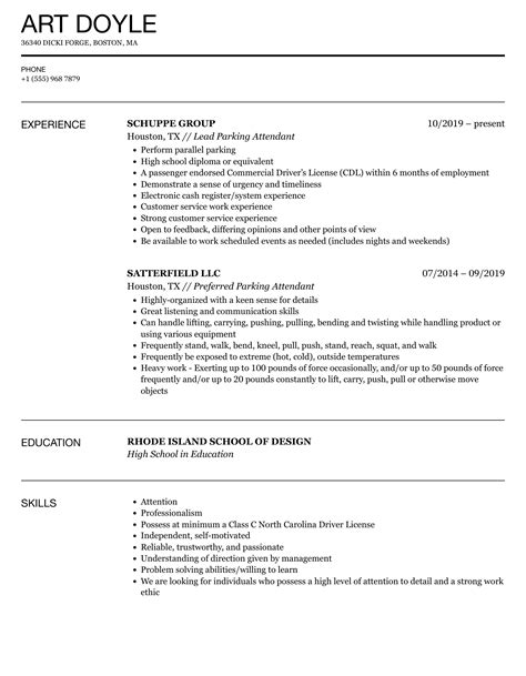 Parking Attendant Resume Samples | Velvet Jobs