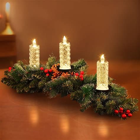 ElectricWise Christmas Table Centerpieces with 3 Flameless Candles, 24