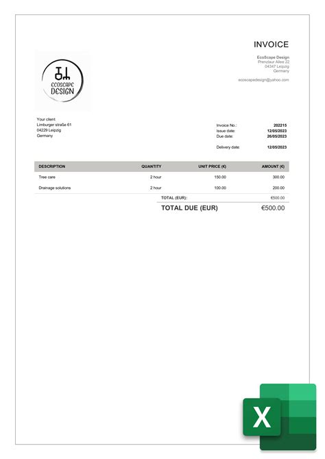 Free Professional Landscaping Invoice Templates In Excel Billdu