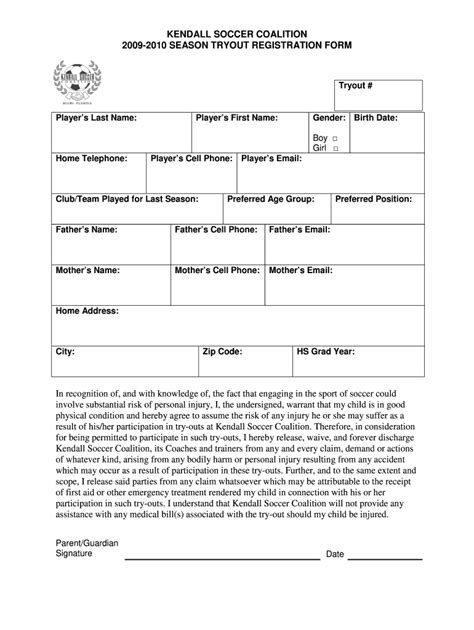 Printable Sports Registration Form Template