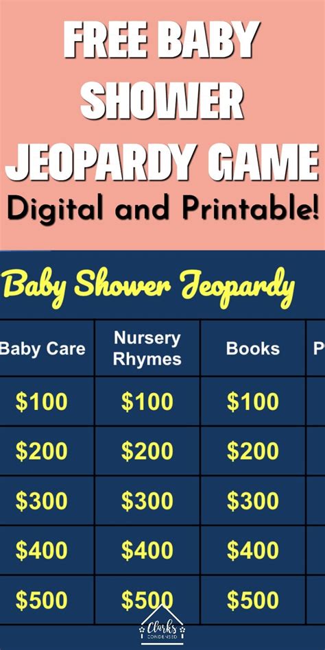 Jeopardy Baby Shower Game Printable