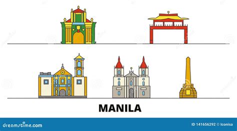 Philippines, Manila Flat Landmarks Vector Illustration. Philippines ...