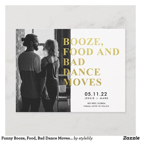 Funny Booze Food Bad Dance Moves Save The Dates Announcement Postcard