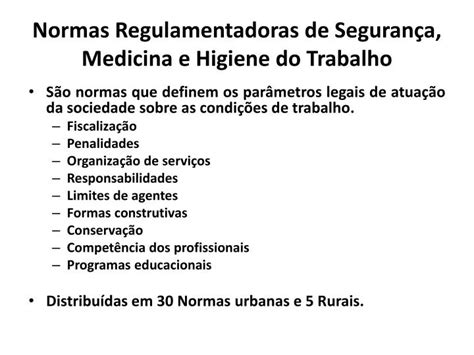 Ppt Normas Regulamentadoras De Seguran A Medicina E Higiene Do