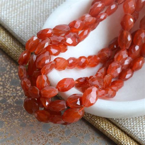 Faceted Carnelian Beads Flat Oval Carnelian Beads Faceted Gemstone