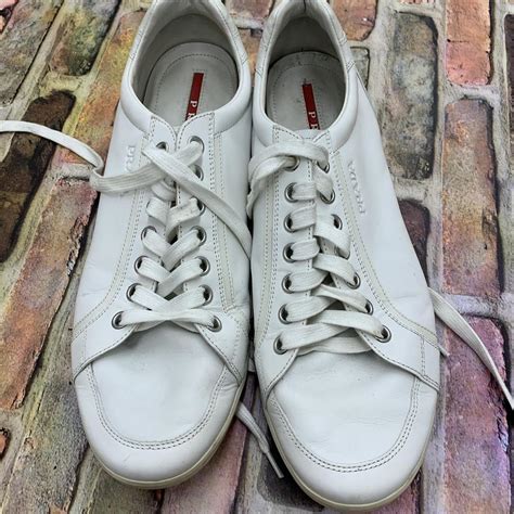 Prada sneakers in white. 4E 2439. Mens US 12. No... - Depop