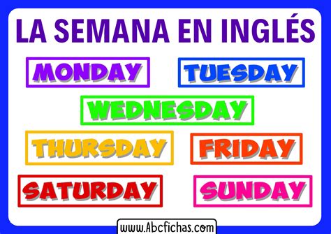 Vocabulario de los días de la semana en Inglés