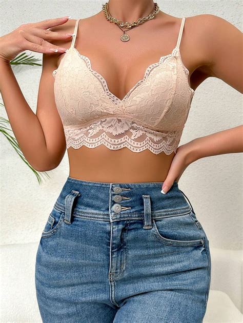 Floral Lace Scallop Trim Bralette Lingerie Shein Usa