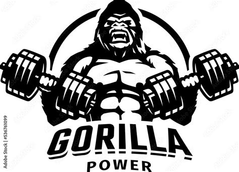 Gorilla With Two Dumbbells Bodybuilding And Fitness Logo Vector