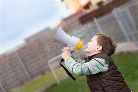 Little Boy Screaming Through A Megaphone Stock Image Image Of Male