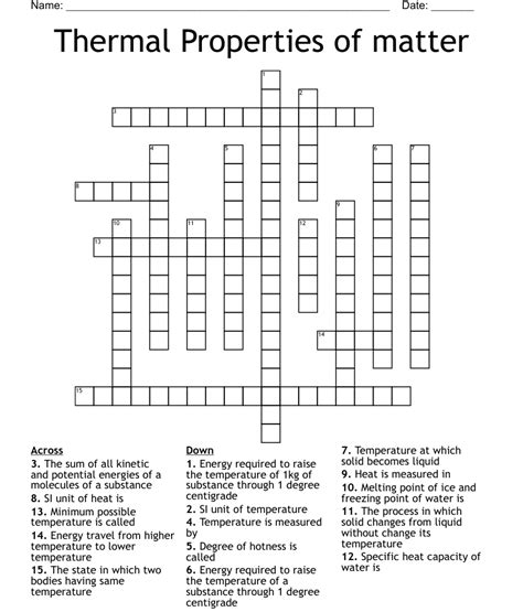 Thermal Properties Of Matter Crossword Wordmint