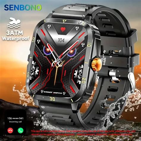 Senbono Military Smart Watch Men Ip68 3atm Waterproof Outdoor Sports Fitness Tracker 24h Health