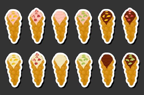 Ilustração sobre o tema grande kit diferentes tipos de cone waffle