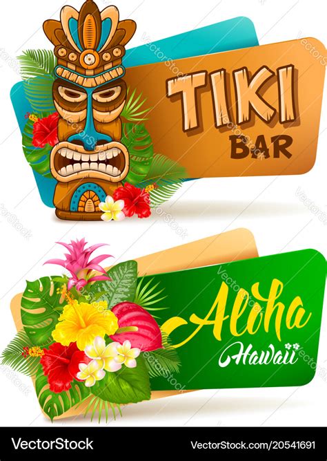 Aloha Tiki Bar Banners Set Royalty Free Vector Image