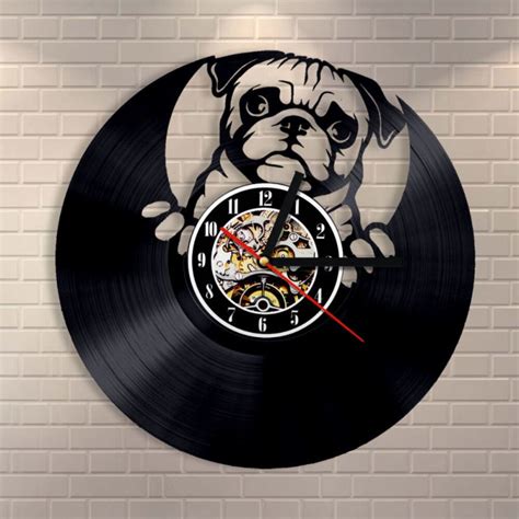 Piece Lovely Pug Black Vinyl Record Clock Creative Cd Wall Clock Gift