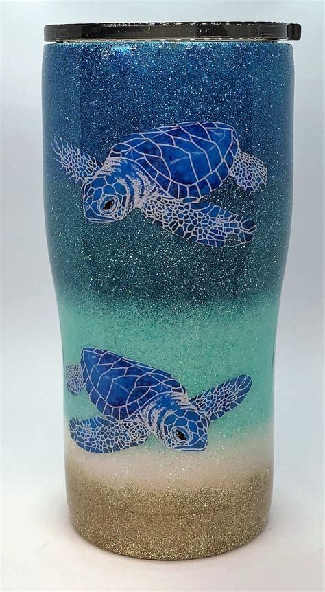 Sea Turtle Tumbler Glitter Tumbler Beachvibes Etsy