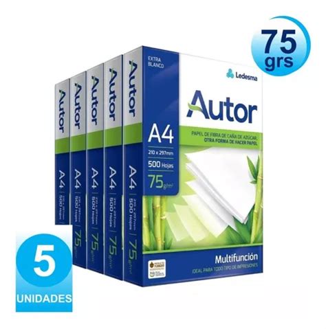 Hojas A4 Resma Autor 75gr Caja X 5 Resmas De Papel