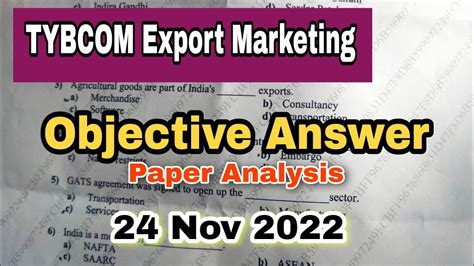 Export Marketing Objective Answer Paper Atul Sir Tybcom