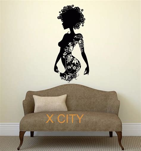 Sexy Silhouette Women Beauty Flower Art Wall Decal Sticker Removable Vinyl Transfer Stencil