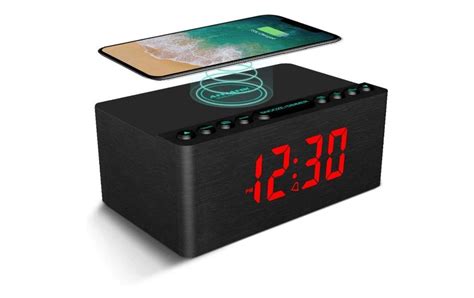 Anjank Wooden Alarm Clock With Fm Radio W Super Fast Wireless