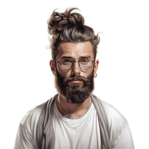 Fantastical Portrait Of A Bearded Man With Glasses And Topknot