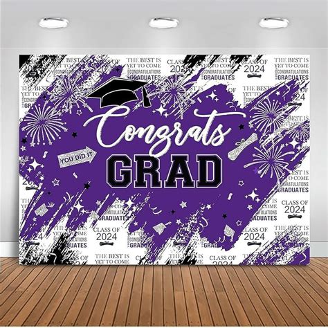 Graduation Backdrop Congrats Grad Purple Graduate Party Decorations