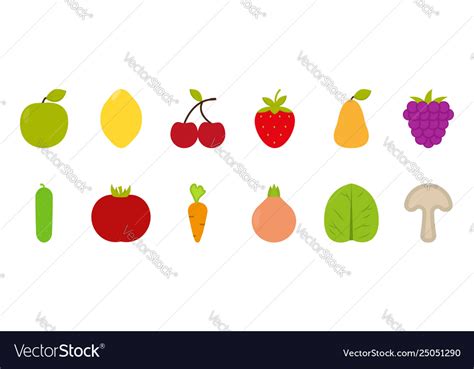 Fruits And Vegetables Flat Icons Healthy Food Vector Image