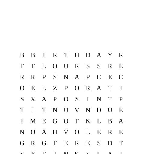 Birthday Cake Word Search