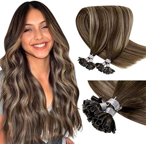 Laavoo Utip Hair Extensions Balayage Dark Brown Ombre Ash Brown U Tip Hair