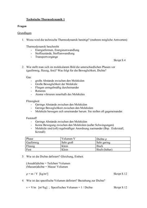 Bungen Mit L Sungen Technische Thermodynamik Technische