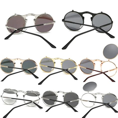 R Tro Rond Steampunk Flip Up Lunettes De Soleil Fe Grandado